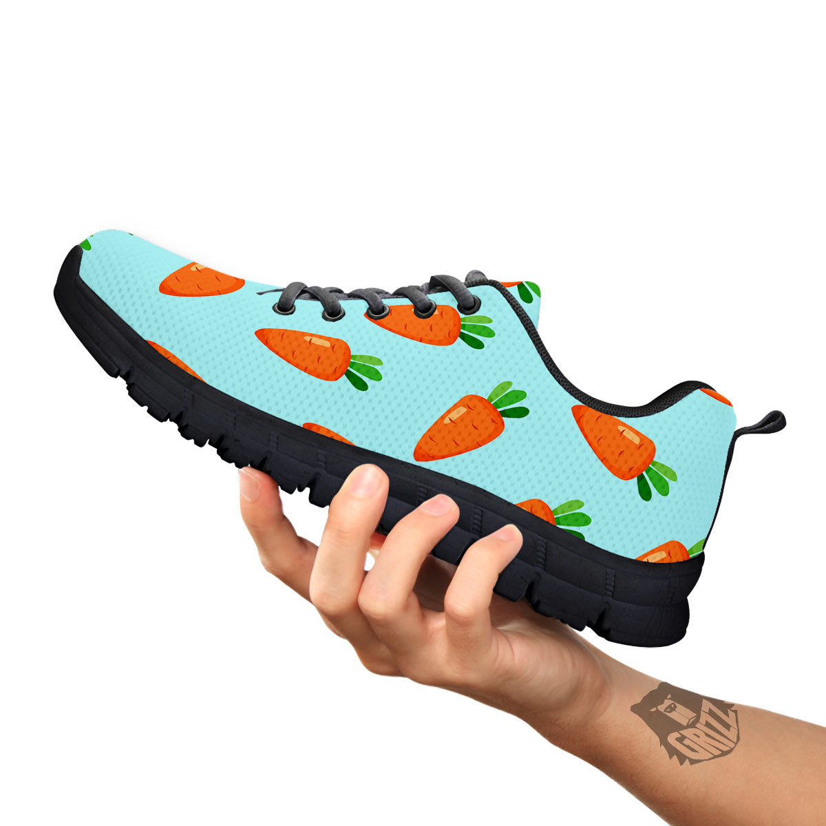 Carrot Print Pattern Black Sneaker-grizzshop
