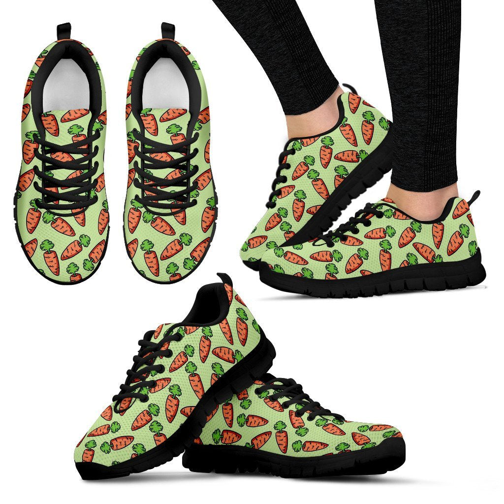 Carrot Print Pattern Black Sneaker Shoes For Men Women-grizzshop
