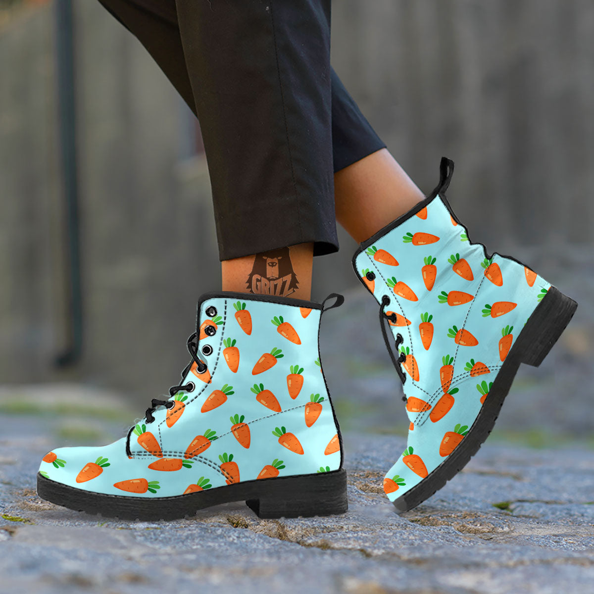 Carrot Print Pattern Leather Boots-grizzshop
