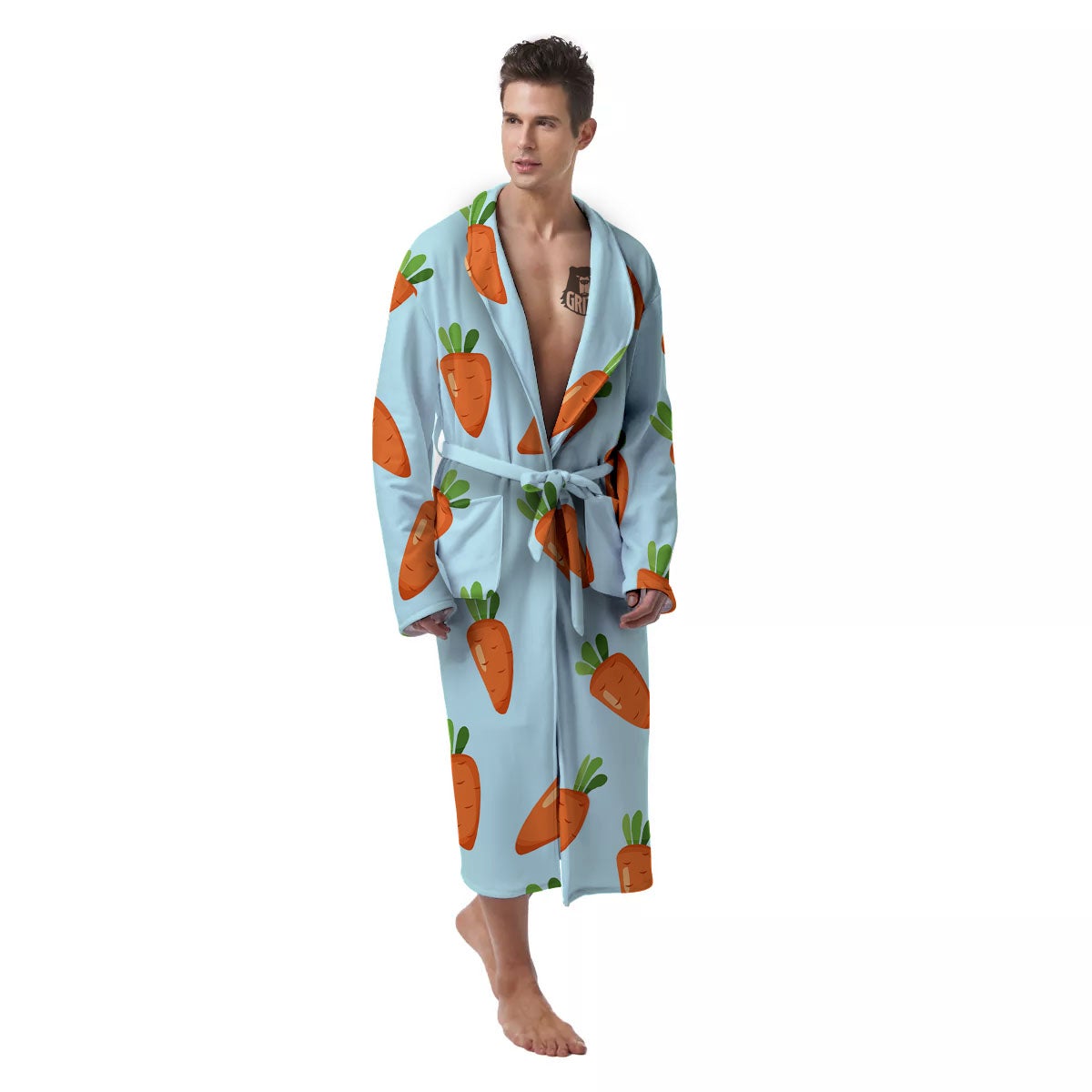 Carrot Print Pattern Men's Robe-grizzshop