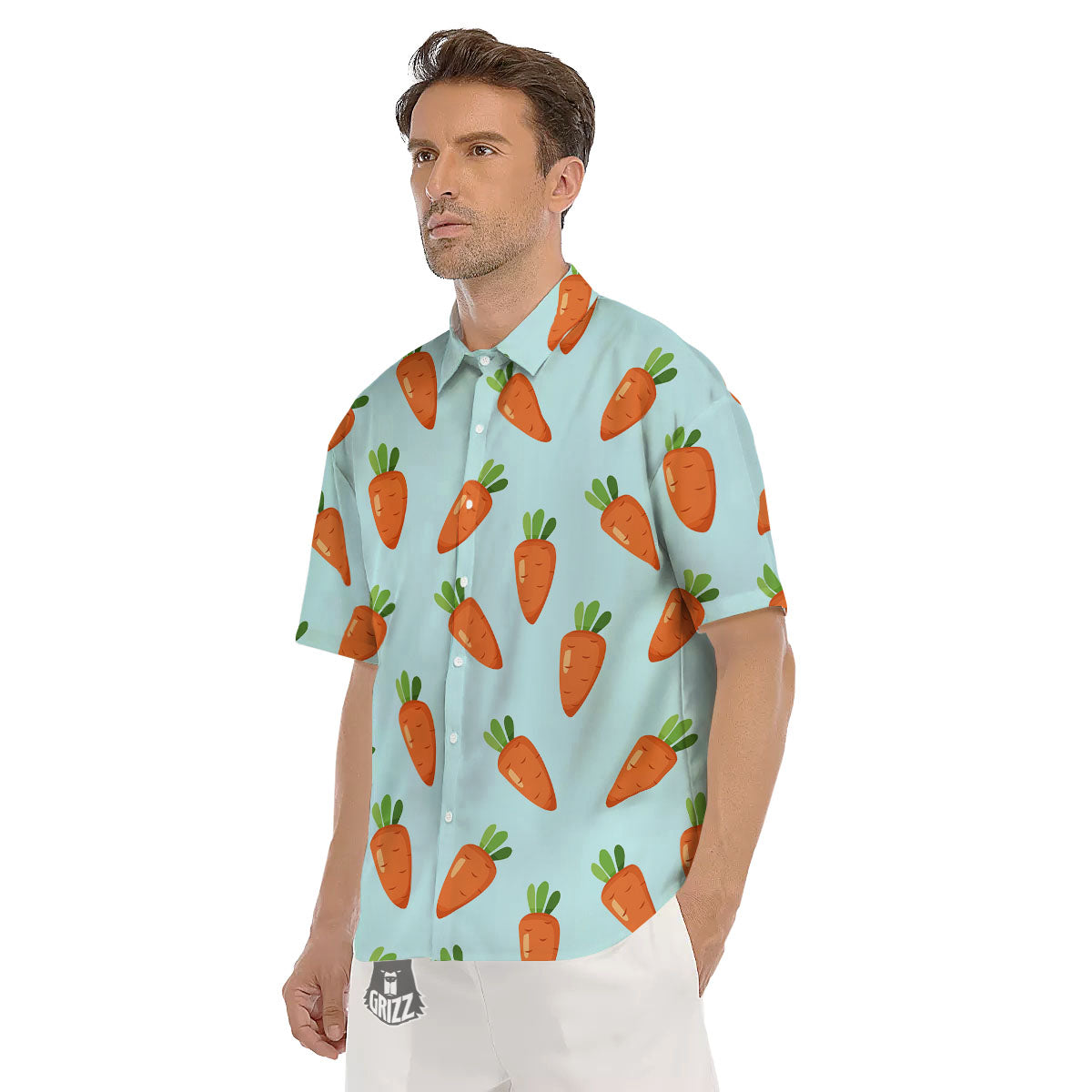 Carrot Print Pattern Men's Short Sleeve Shirts-grizzshop