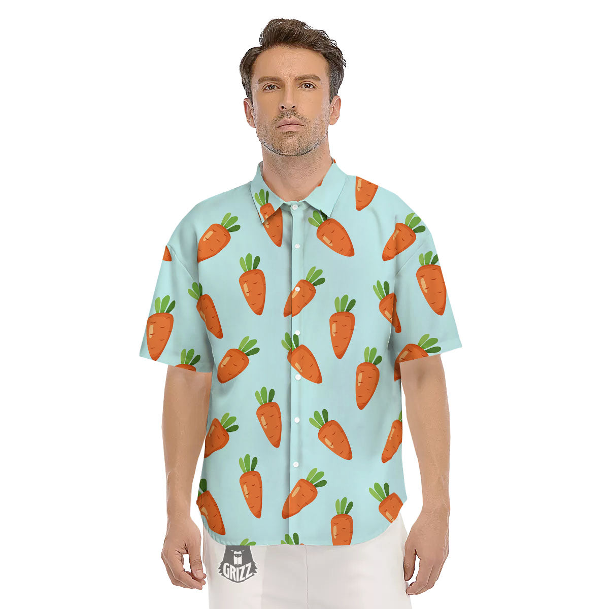 Carrot Print Pattern Men's Short Sleeve Shirts-grizzshop