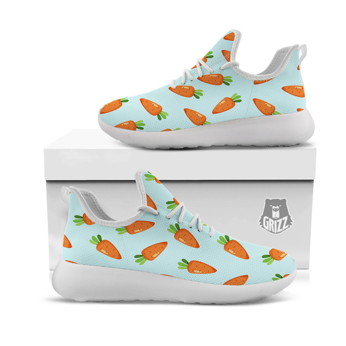 Carrot Print Pattern White Athletic Shoes-grizzshop