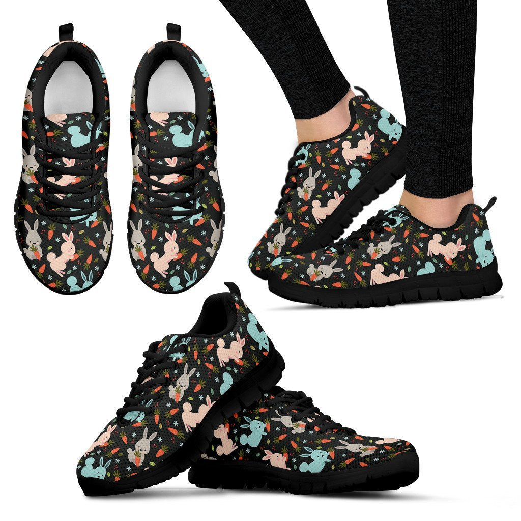 Carrot Rabbit Bunny Pattern Print Black Sneaker Shoes For Men Women-grizzshop