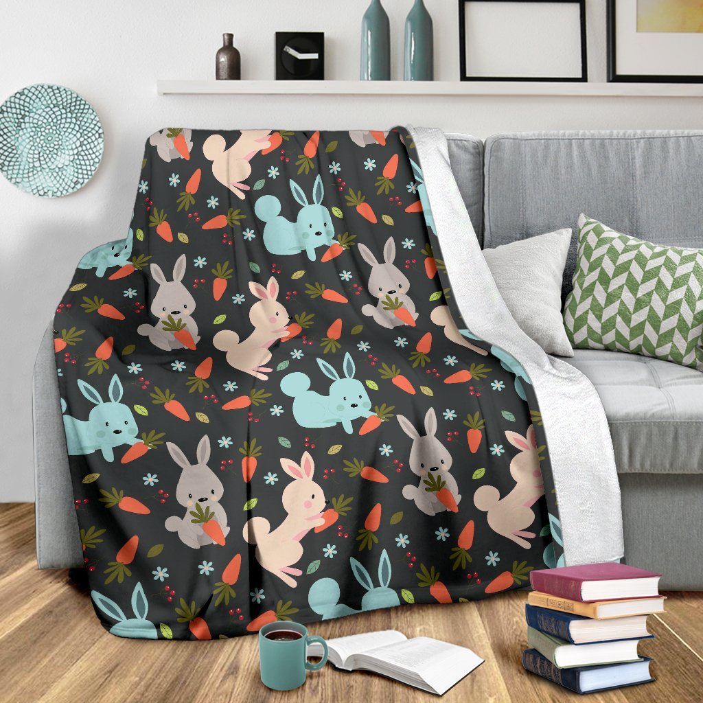 Carrot Rabbit Bunny Pattern Print Blanket-grizzshop