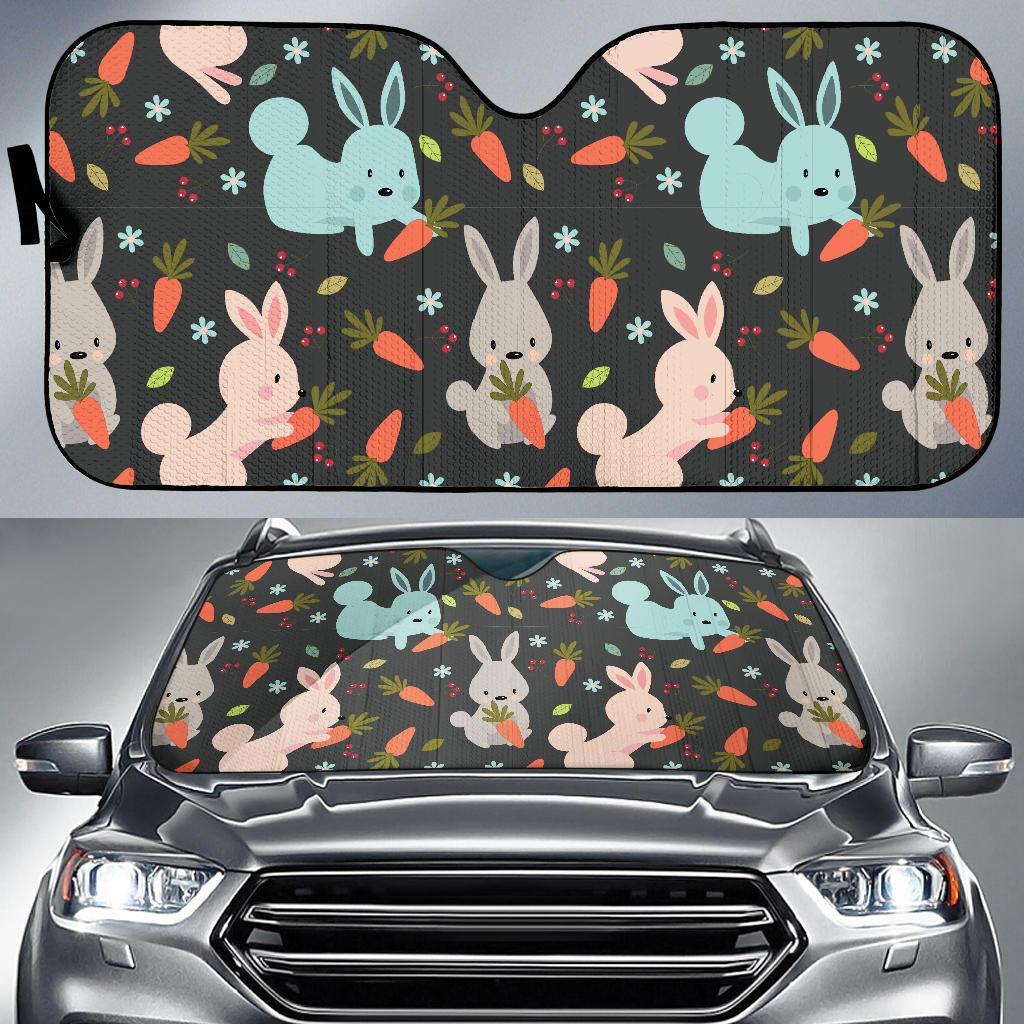 Carrot Rabbit Bunny Pattern Print Car Sun Shade-grizzshop