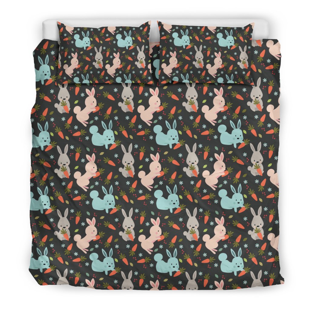 Carrot Rabbit Bunny Pattern Print Duvet Cover Bedding Set-grizzshop