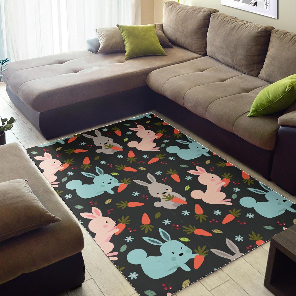 Carrot Rabbit Bunny Pattern Print Floor Mat-grizzshop