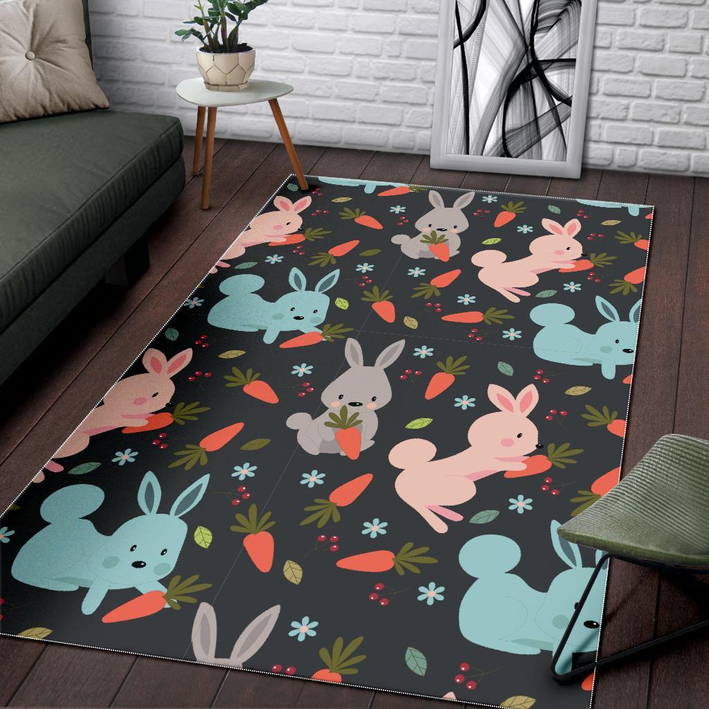 Carrot Rabbit Bunny Pattern Print Floor Mat-grizzshop