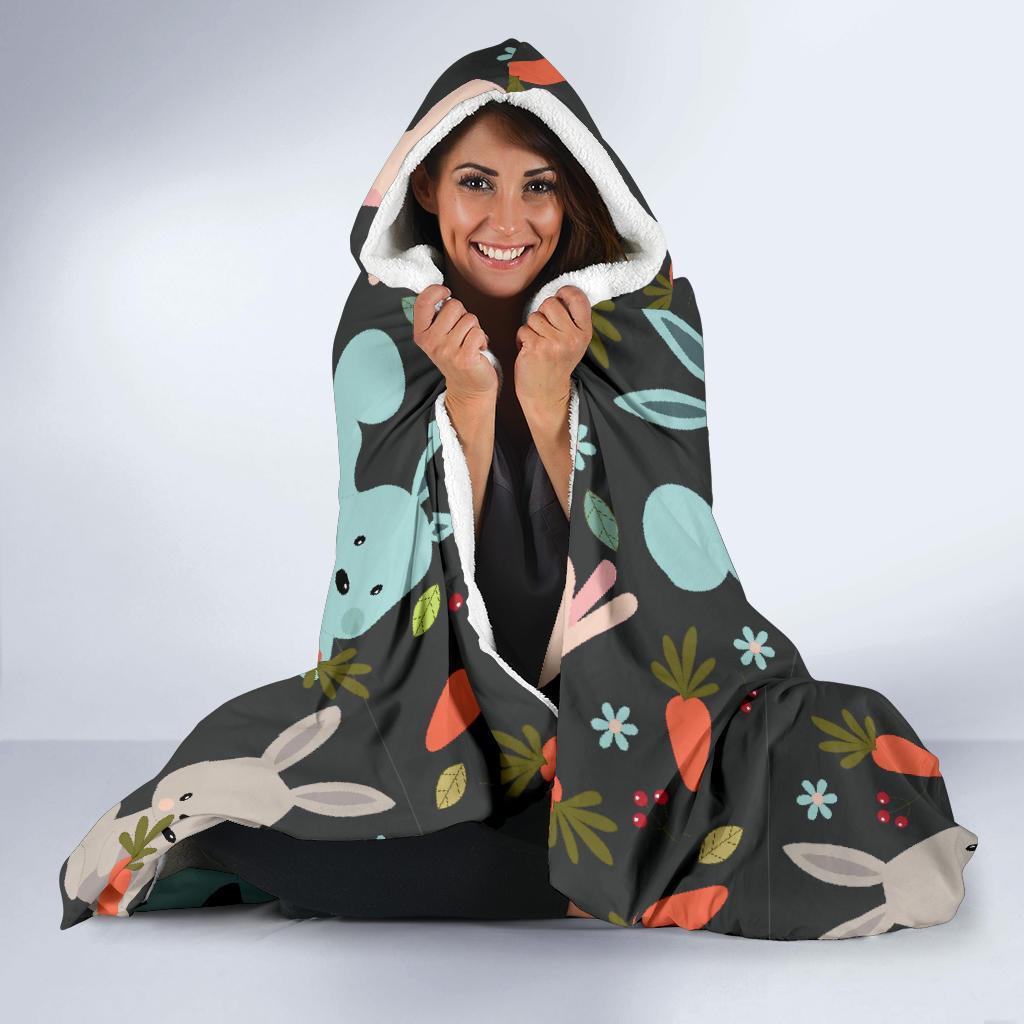 Carrot Rabbit Bunny Pattern Print Hooded Blanket-grizzshop