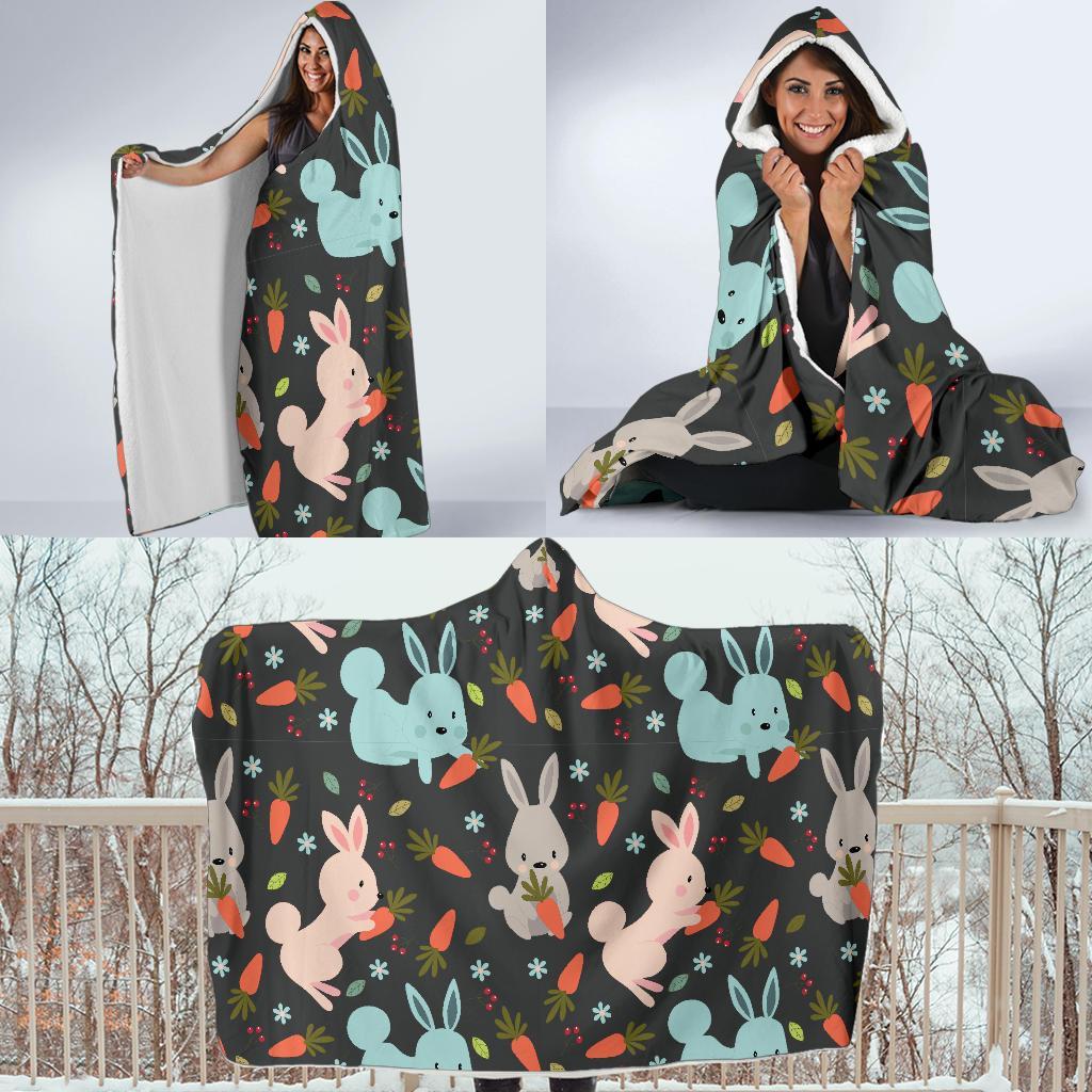 Carrot Rabbit Bunny Pattern Print Hooded Blanket-grizzshop