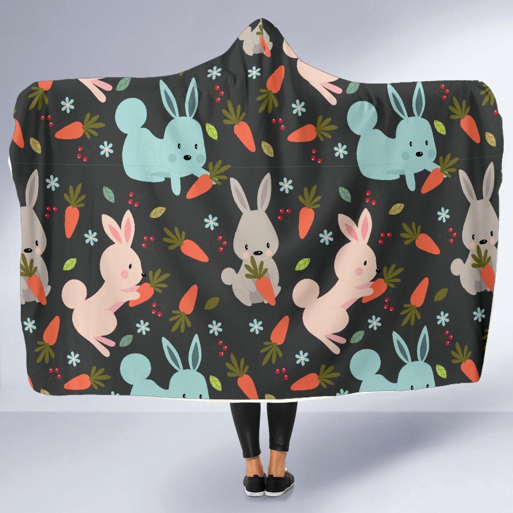 Carrot Rabbit Bunny Pattern Print Hooded Blanket-grizzshop