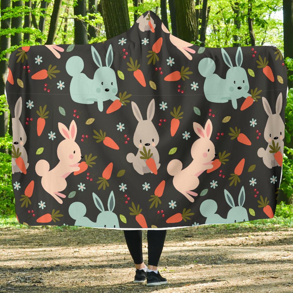 Carrot Rabbit Bunny Pattern Print Hooded Blanket-grizzshop