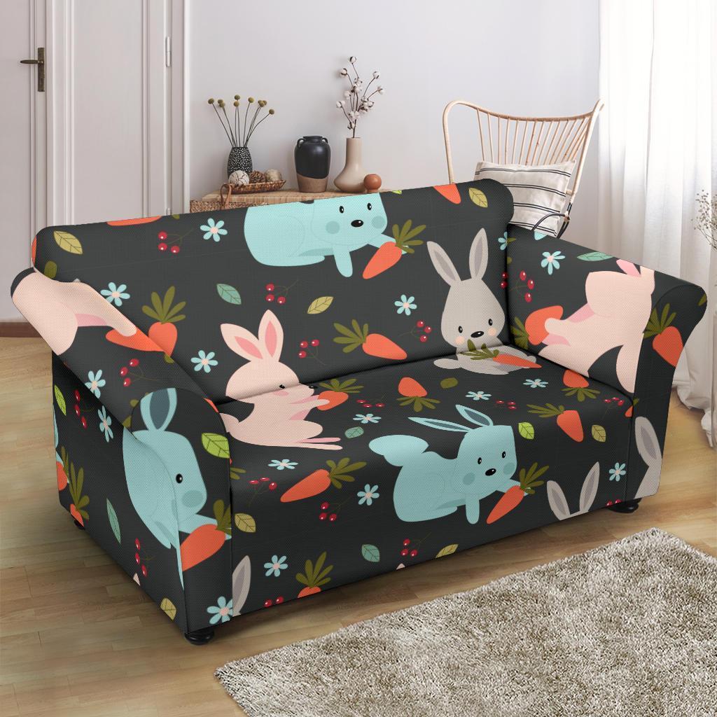 Carrot Rabbit Bunny Pattern Print Loveseat Cover-grizzshop