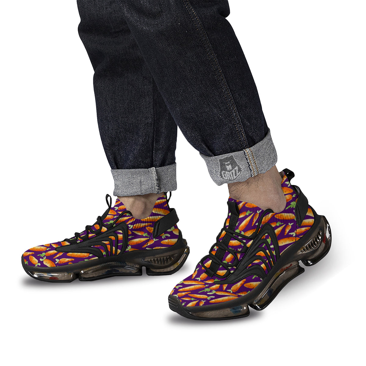 Carrot Watercolor Print Pattern Black Gym Shoes-grizzshop