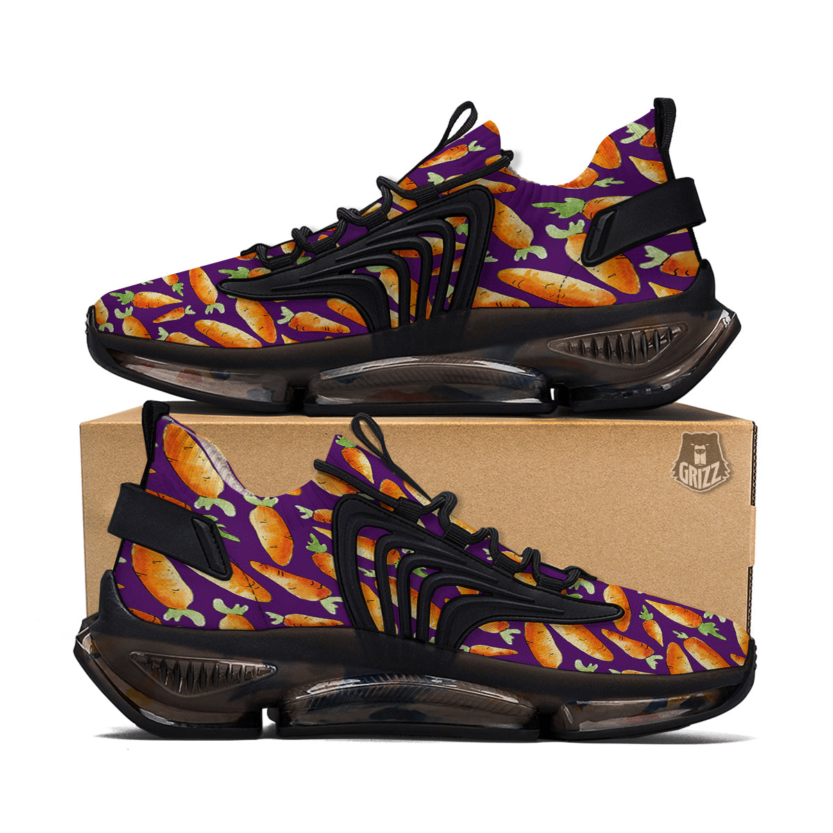 Carrot Watercolor Print Pattern Black Gym Shoes-grizzshop