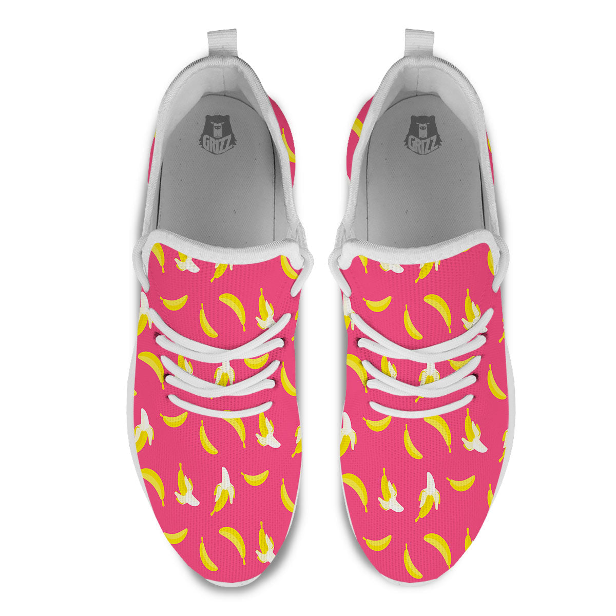 Cartoon Banana Pink Print Pattern White Athletic Shoes-grizzshop