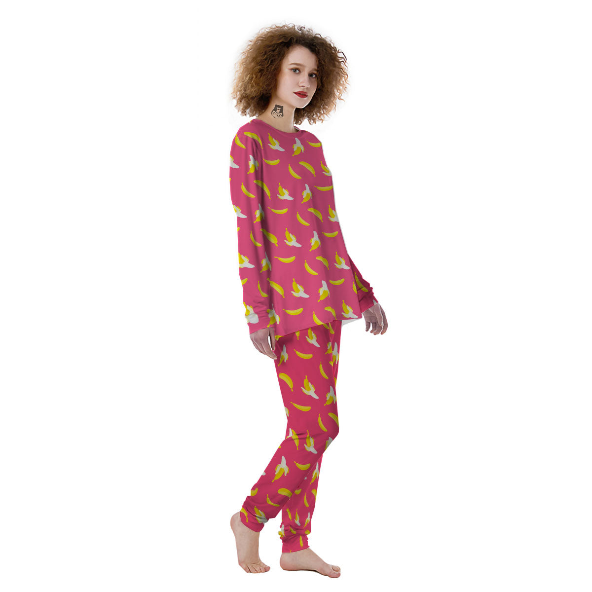 Cartoon Banana Pink Print Pattern Women's Pajamas-grizzshop