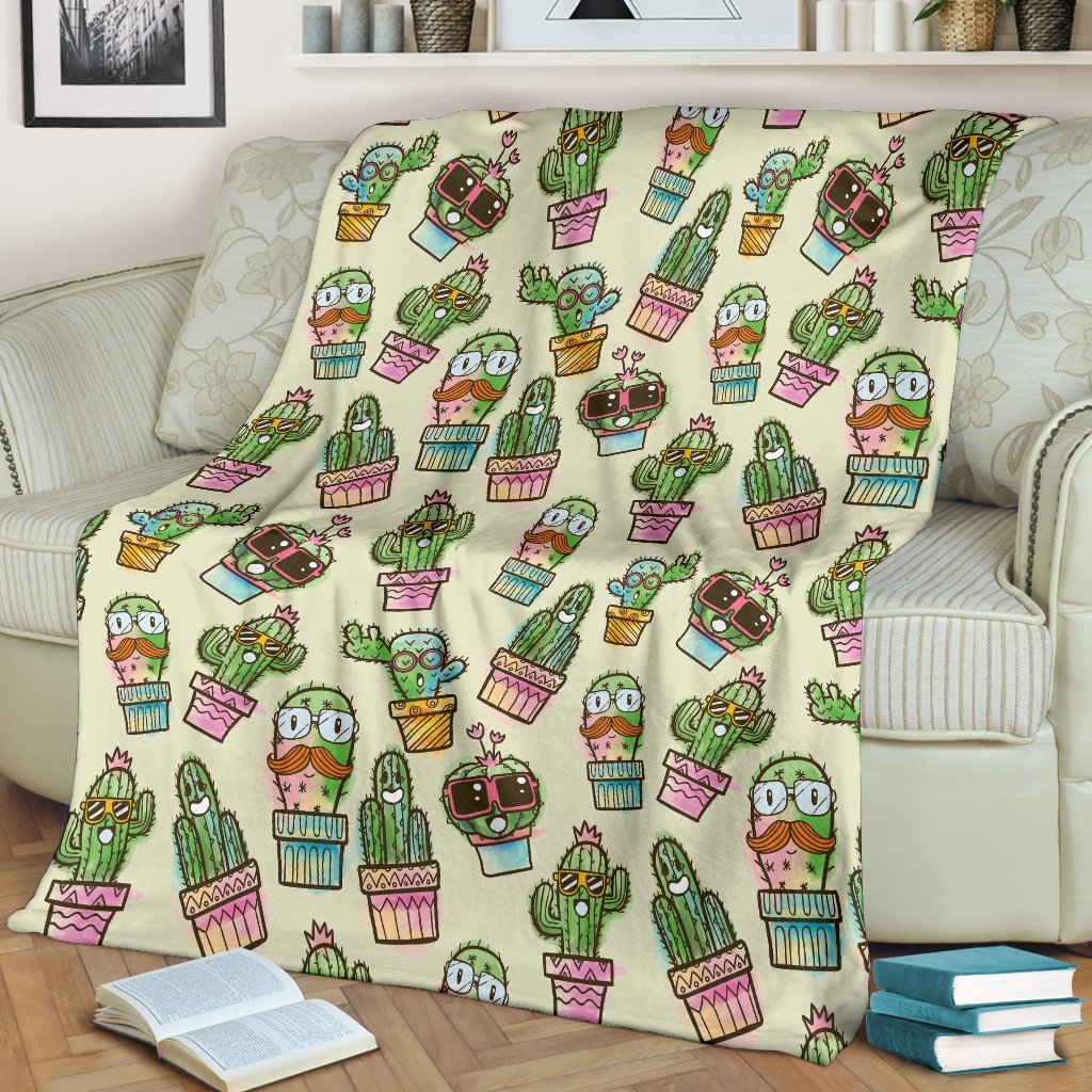 Cartoon Cactus Pattern Print Blanket-grizzshop
