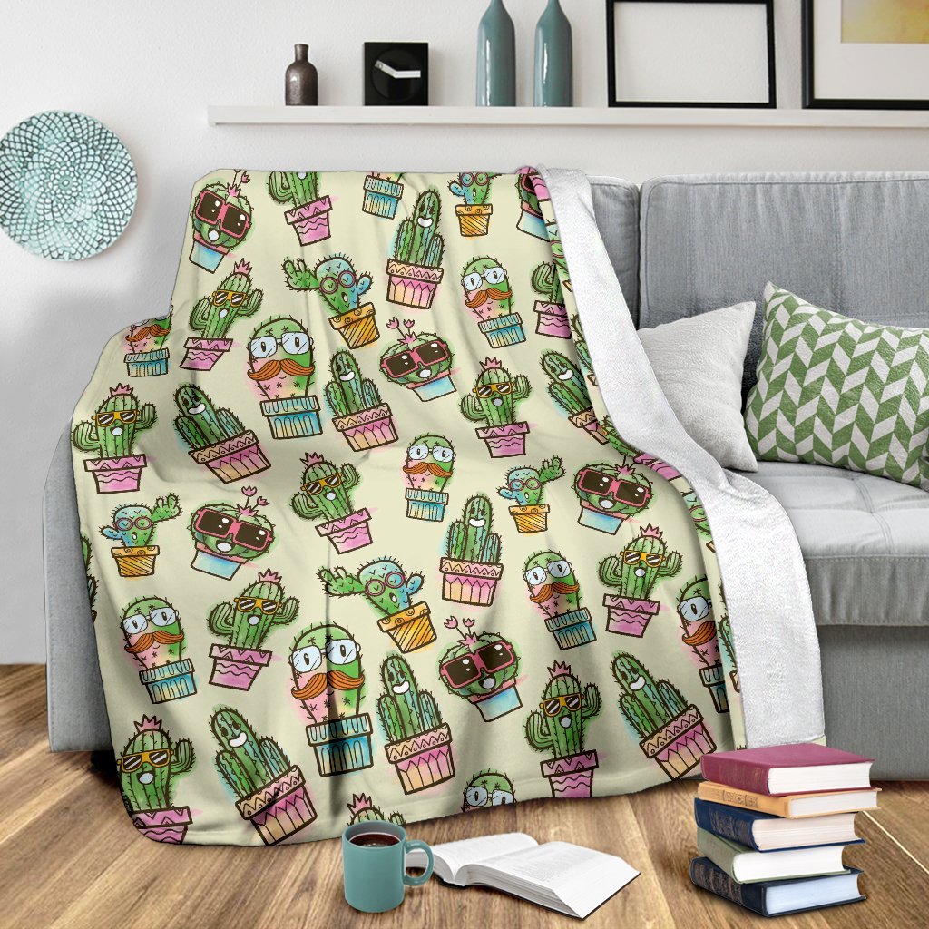 Cartoon Cactus Pattern Print Blanket-grizzshop