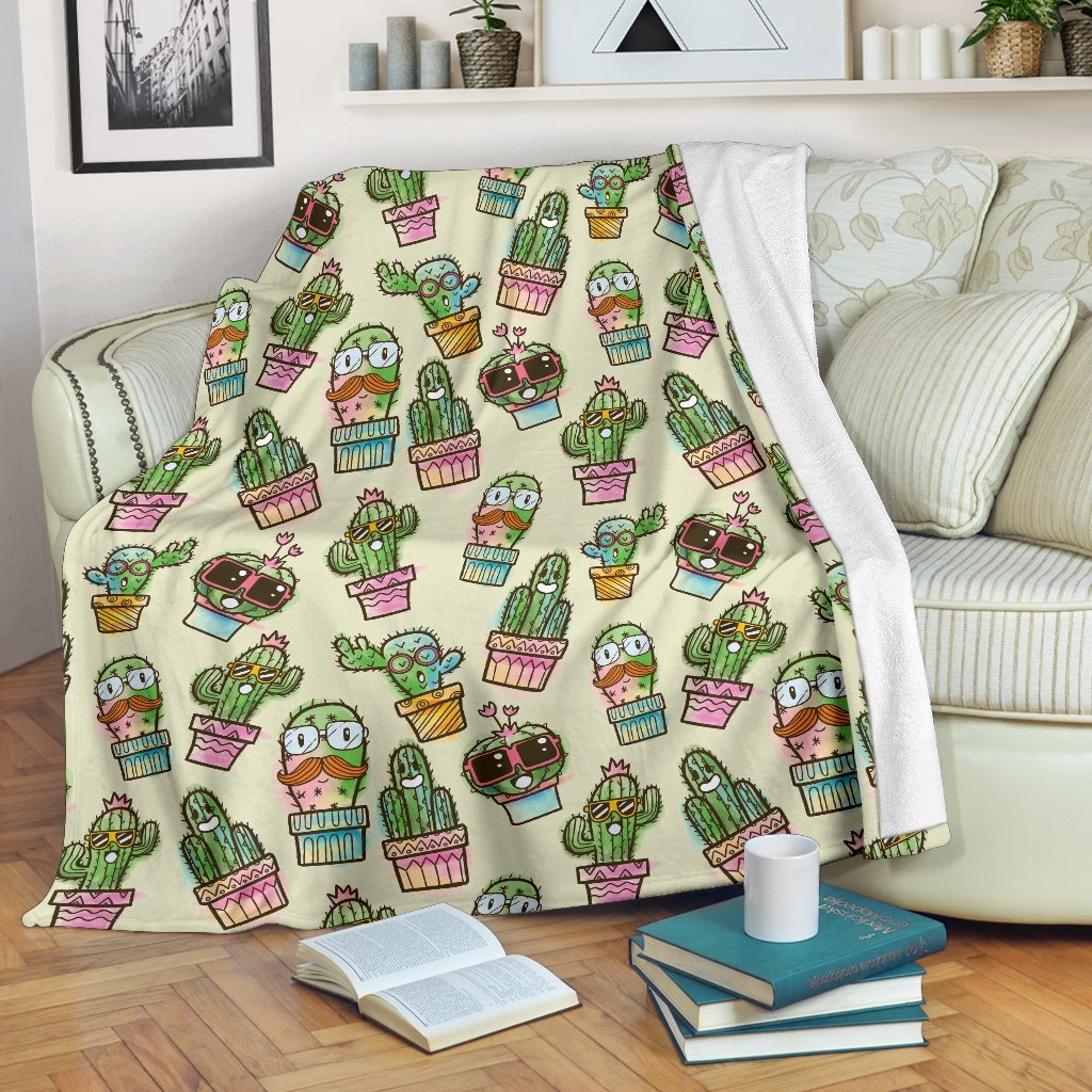 Cartoon Cactus Pattern Print Blanket-grizzshop