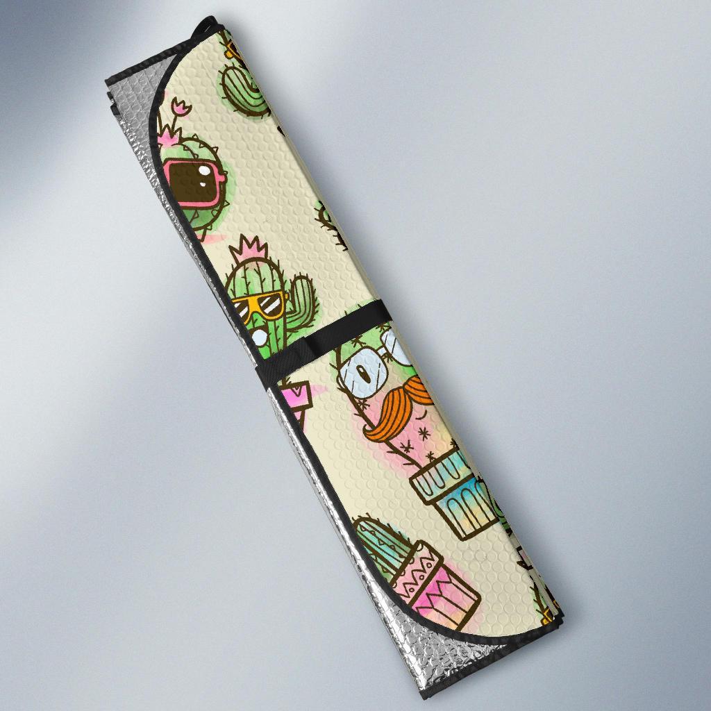 Cartoon Cactus Pattern Print Car Sun Shade-grizzshop