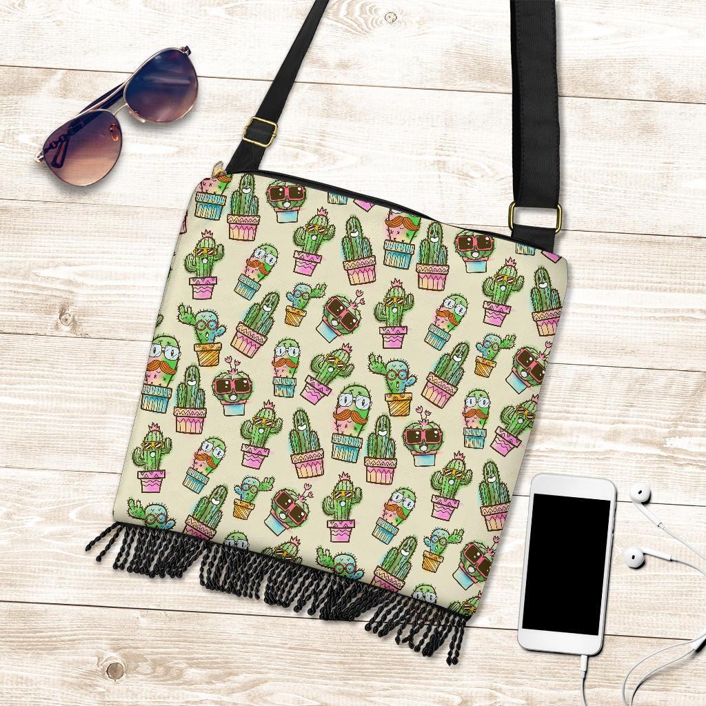 Cartoon Cactus Pattern Print Crossbody Bags-grizzshop