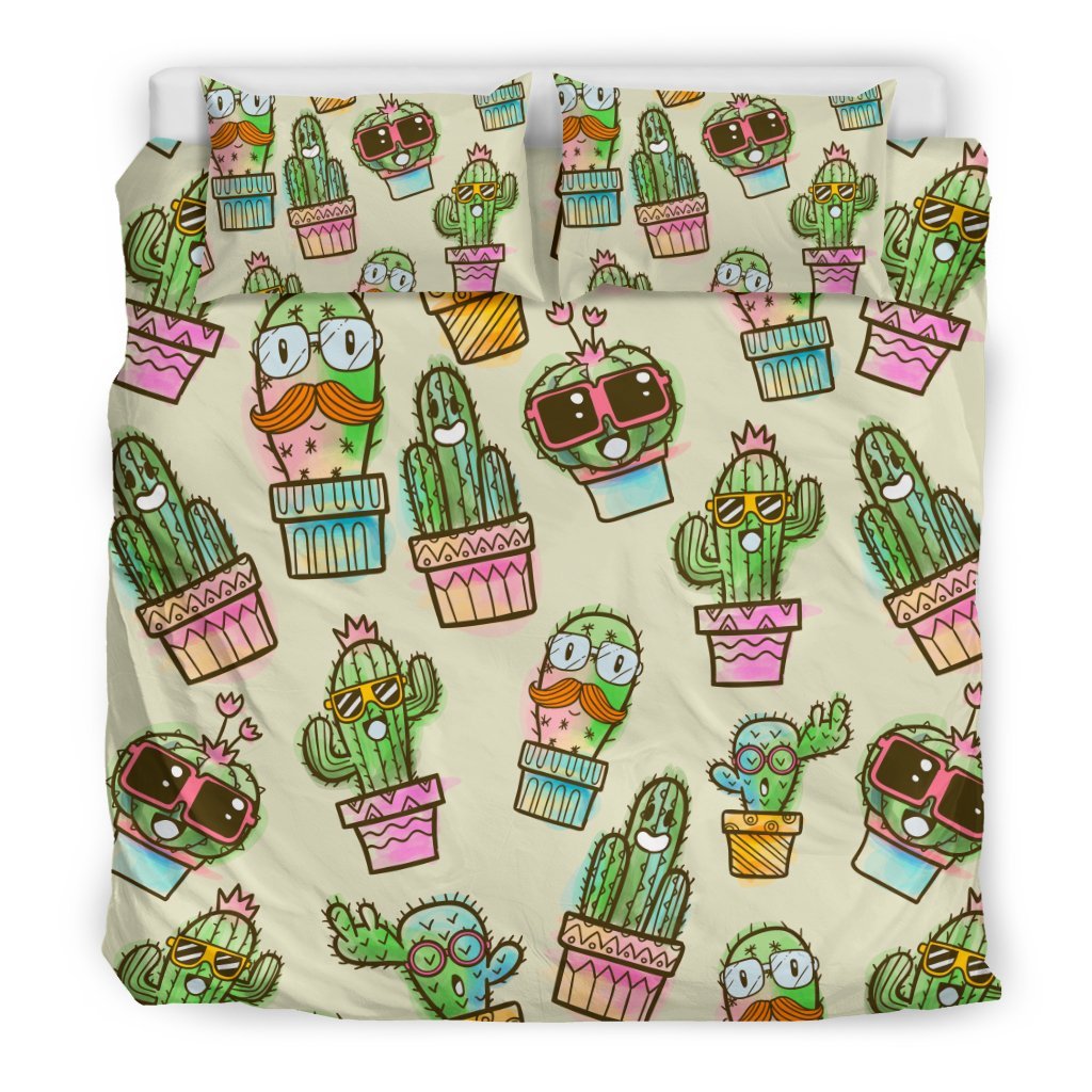 Cartoon Cactus Pattern Print Duvet Cover Bedding Set-grizzshop