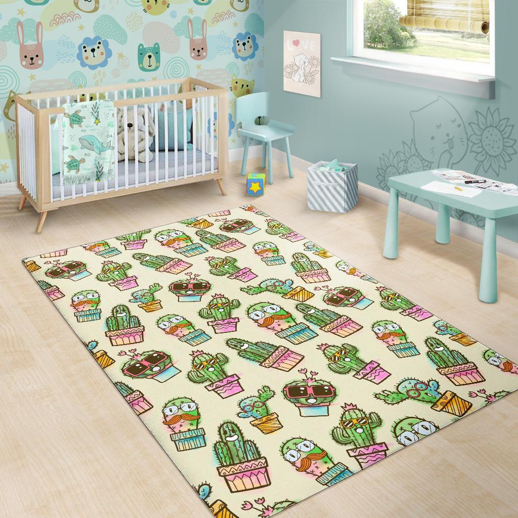 Cartoon Cactus Pattern Print Floor Mat-grizzshop