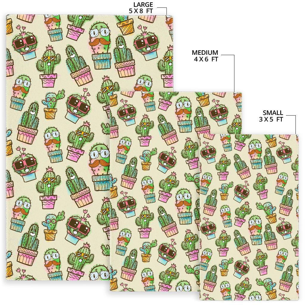 Cartoon Cactus Pattern Print Floor Mat-grizzshop