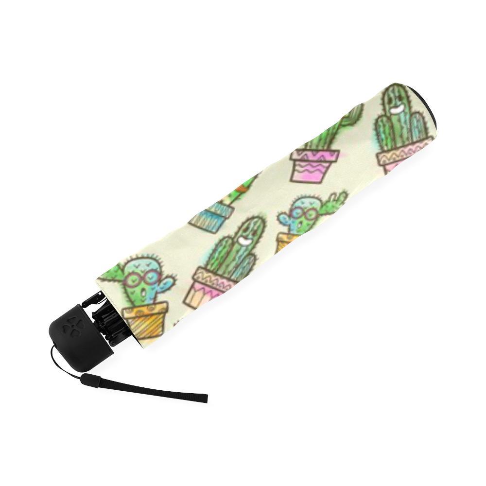 Cartoon Cactus Pattern Print Foldable Umbrella-grizzshop
