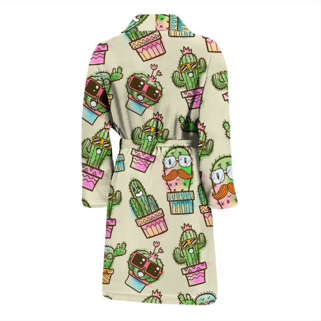 Cartoon Cactus Pattern Print Men Long Robe-grizzshop