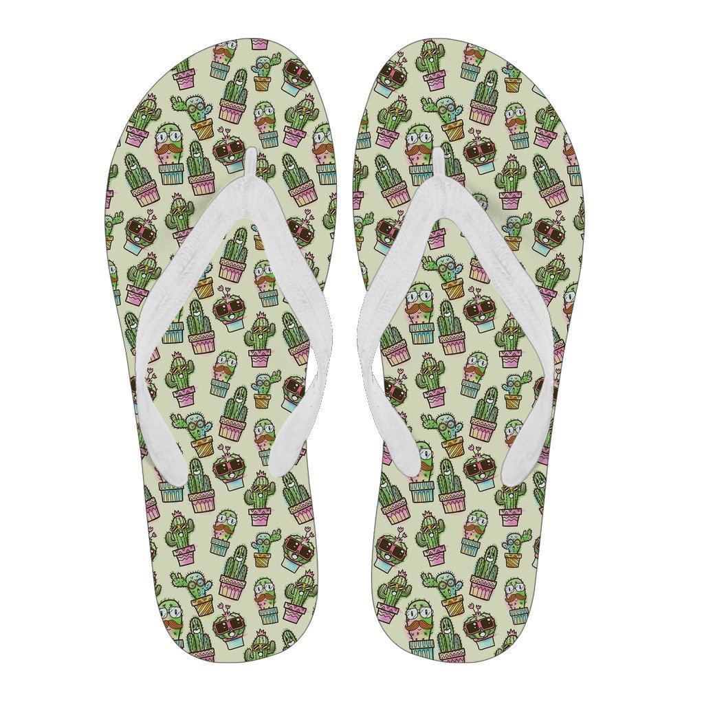 Cartoon Cactus Pattern Print Men & Women Flip Flops-grizzshop