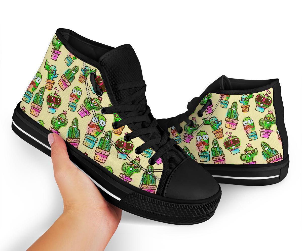 Cartoon Cactus Pattern Print Men Women's High Top Shoes-grizzshop