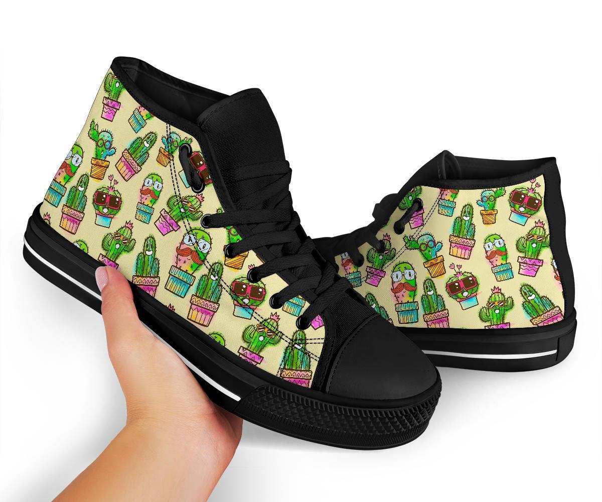 Cartoon Cactus Pattern Print Men Women's High Top Shoes-grizzshop