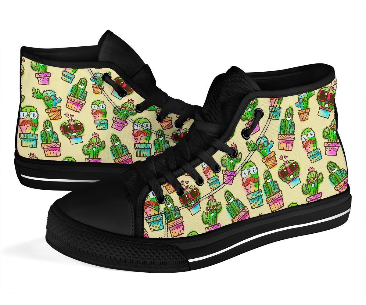 Cartoon Cactus Pattern Print Men Women's High Top Shoes-grizzshop