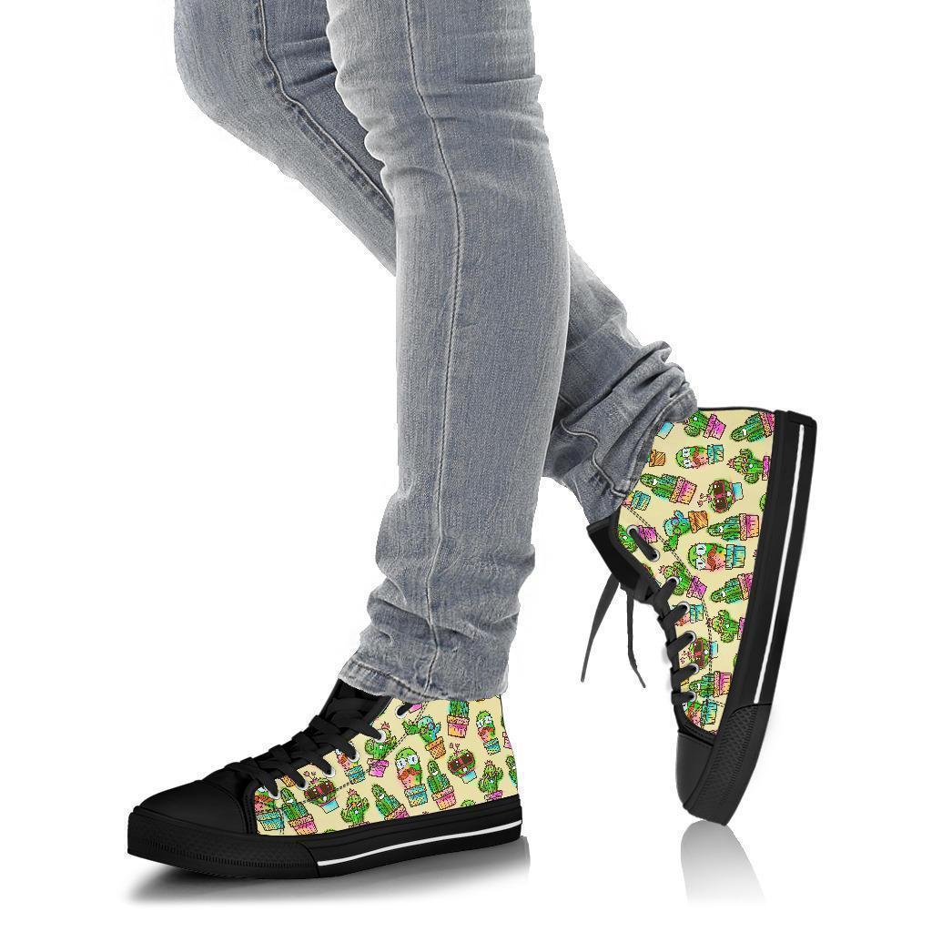 Cartoon Cactus Pattern Print Men Women's High Top Shoes-grizzshop