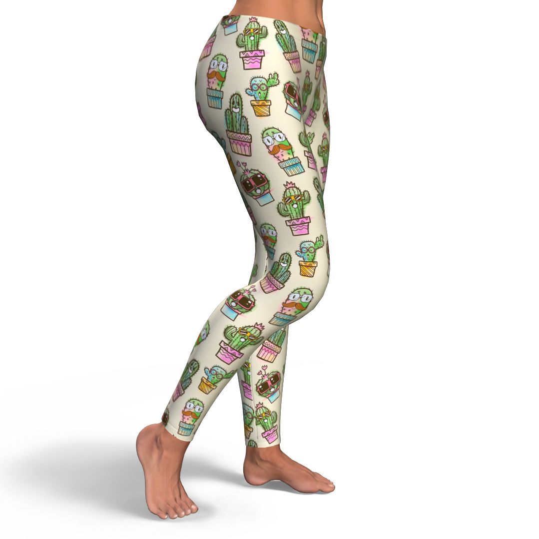 Cartoon Cactus Pattern Print Pattern Women Leggings-grizzshop