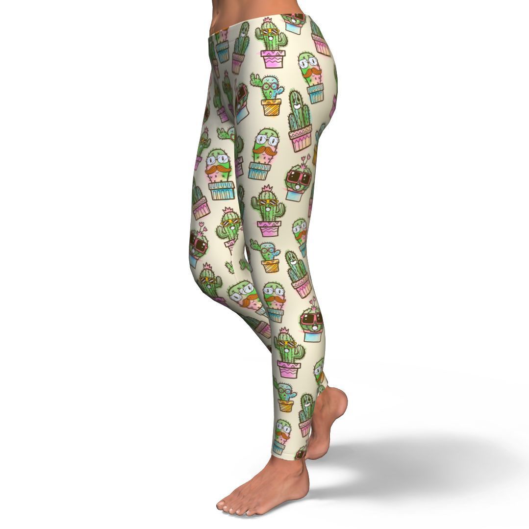 Cartoon Cactus Pattern Print Pattern Women Leggings-grizzshop