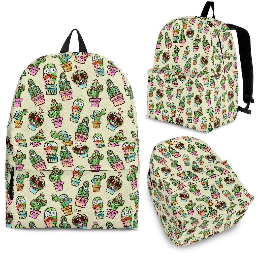 Cartoon Cactus Pattern Print Premium Backpack-grizzshop