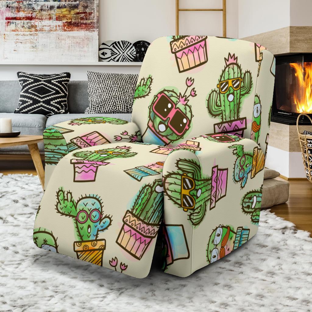 Cartoon Cactus Pattern Print Recliner Cover-grizzshop