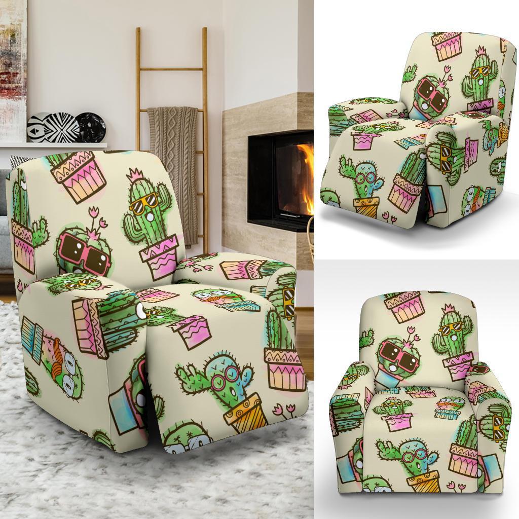 Cartoon Cactus Pattern Print Recliner Cover-grizzshop