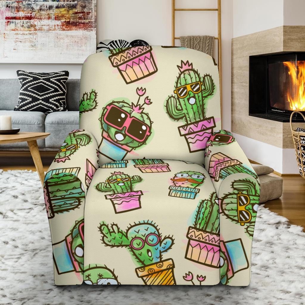 Cartoon Cactus Pattern Print Recliner Cover-grizzshop