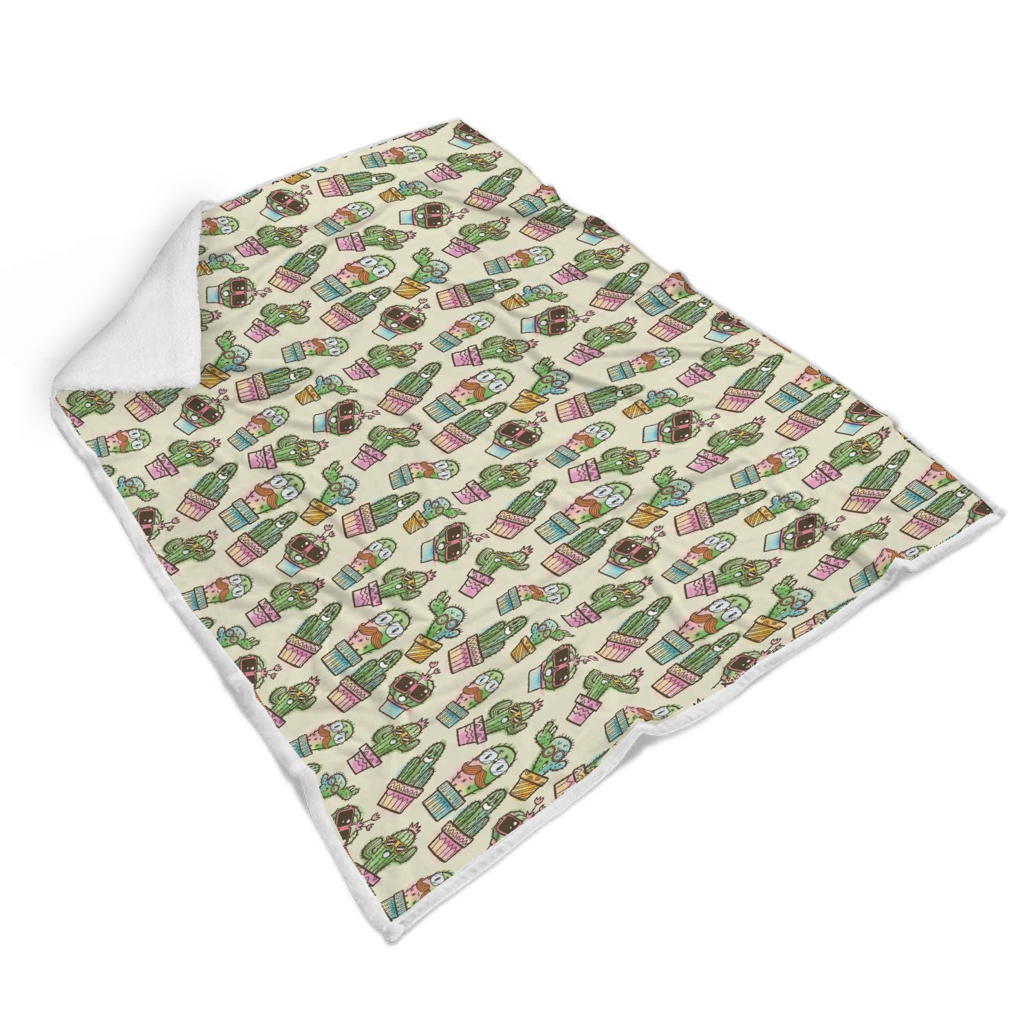 Cartoon Cactus Pattern Print Throw Blanket-grizzshop