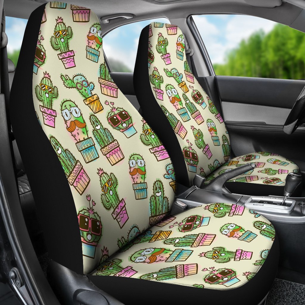 Cartoon Cactus Pattern Print Universal Fit Car Seat Cover-grizzshop