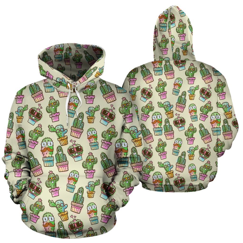 Cartoon Cactus Pattern Print Women Men Pullover Hoodie-grizzshop