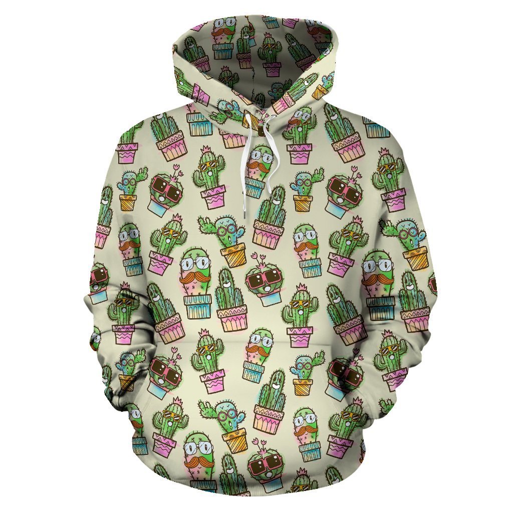 Cartoon Cactus Pattern Print Women Men Pullover Hoodie-grizzshop