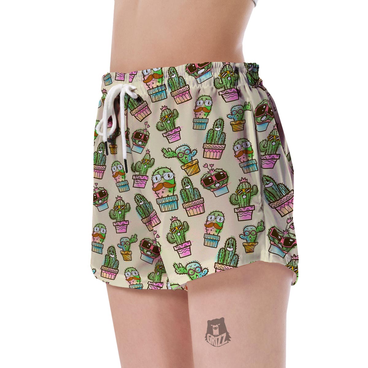 Cartoon Cactus Pattern Print Women's Shorts-grizzshop