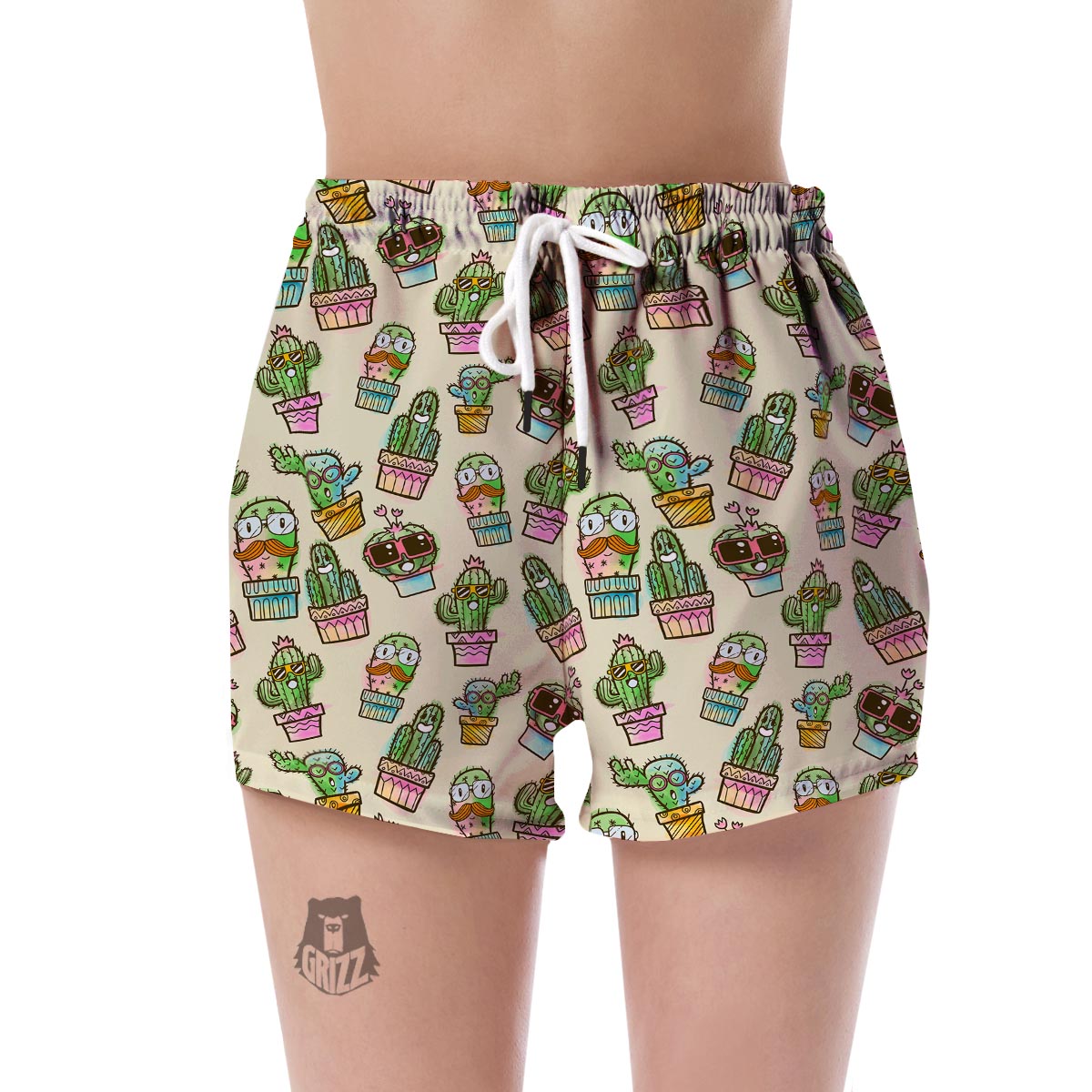 Cartoon Cactus Pattern Print Women's Shorts-grizzshop