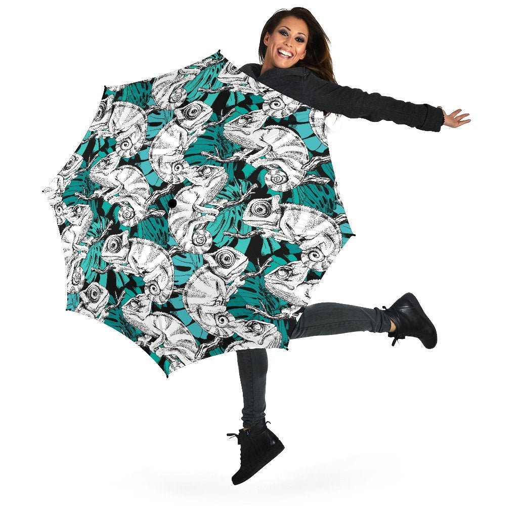 Cartoon Chameleon Pattern Print Automatic Foldable Umbrella-grizzshop